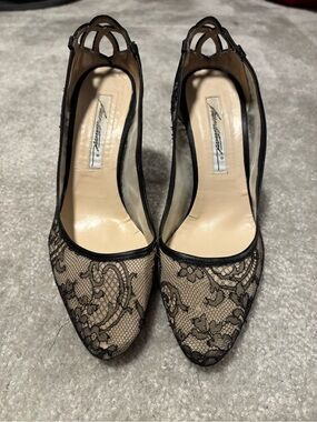 Brian Atwood Black Lace Pointed-Toe Pumps